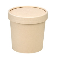 Contenitore in cartone kraft per alimenti caldi e freddi laminato in PLA, con coperchio  H86mm 350ml