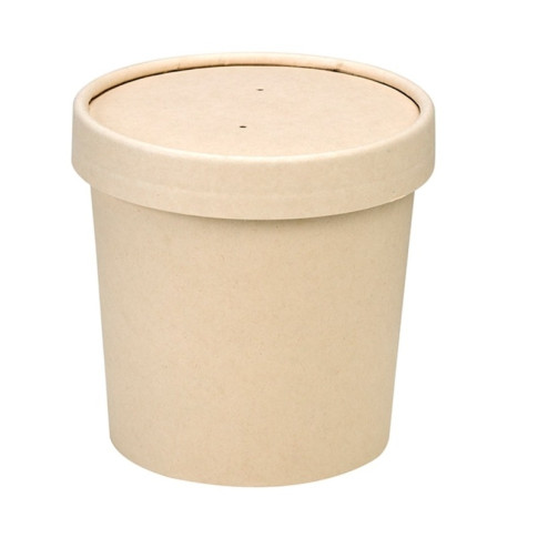 Contenitore in cartone kraft per alimenti caldi e freddi laminato in PLA, con coperchio  H86mm 350ml