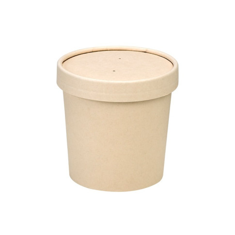 Contenitore in cartone kraft per alimenti caldi e freddi laminato in PLA, con coperchio  H86mm 350ml