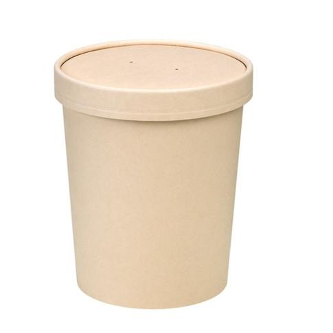 Contenitore in cartone kraft per alimenti caldi e freddi laminato in PLA, con coperchio  H140mm 940ml