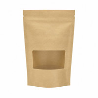 Busta stand-up Kraft/trasparente con chiusura a zip 130x35mm H210mm
