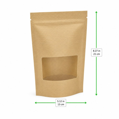 Busta stand-up Kraft/trasparente con chiusura a zip 130x35mm H210mm