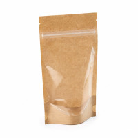 Sacchetto a tasca kraft/trasparente con chiusura zip 160x37mm H240mm