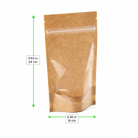 Sacchetto a tasca kraft/trasparente con chiusura zip 160x37mm H240mm