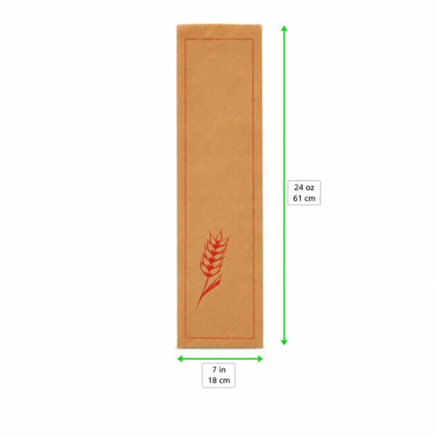 Sacchetto da pane in carta kraft decorazione rossa 180x70mm H610mm