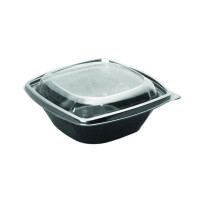 Insalatiera in PET quadrata nera con coperchio 190x190mm H55mm 1000ml
