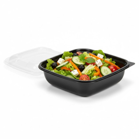 Insalatiera in PET quadrata nera con coperchio 190x190mm H55mm 1000ml