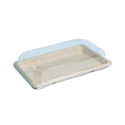 Vassoio "Itto" in polpa di canna da zucchero con coperchio trasparente 216x135mm H40mm