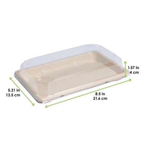 Vassoio "Itto" in polpa di canna da zucchero con coperchio trasparente 216x135mm H40mm