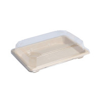 Vassoio "Itto" in polpa di canna da zucchero con coperchio trasparente 188x130mm H15mm