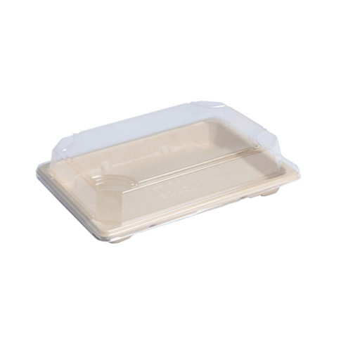 Vassoio "Itto" in polpa di canna da zucchero con coperchio trasparente 188x130mm H15mm
