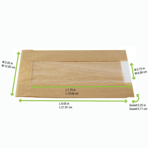 Sacchetto per pane in carta scura con finestra 60x180mm H220mm