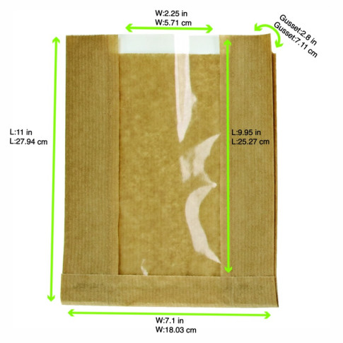 Sacchetto per pane in carta scura con finestra 180x70mm H280mm