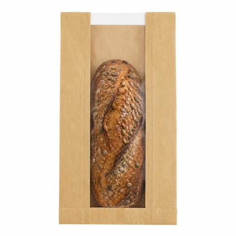 Sacchetto per pane in carta scura con finestra 220x110mm H350mm