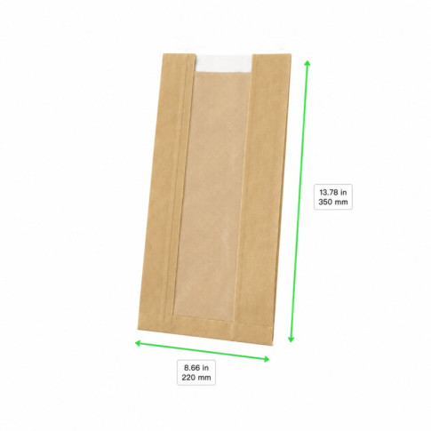 Sacchetto per pane in carta scura con finestra 220x110mm H350mm