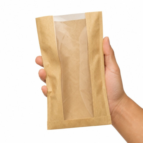 Sacchetto per pane in carta scura con finestra 220x110mm H350mm