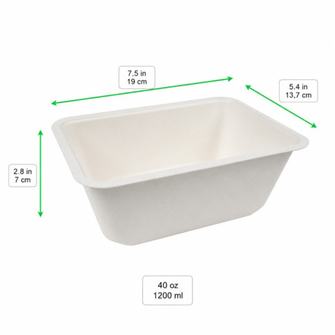 Vaschetta sigillabile in polpa di canna da zucchero 190x137mm H70mm 1200ml