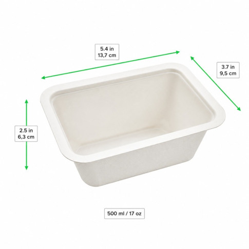 Vaschetta sigillabile in polpa di canna da zucchero 137x95mm H63mm 500ml