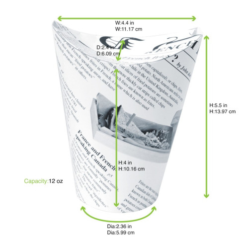 Bicchiere da snack in cartone, decorazione stampa di giornale   H135mm 350ml