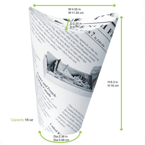 Bicchiere da snack in cartone, decorazione stampa di giornale   H157mm 480ml