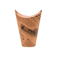 Bicchiere da snack richiudibile forato in cartone, decorazione stampa di giornale kraft  H123mm 480ml
