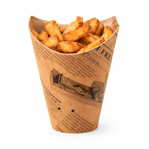 Bicchiere da snack richiudibile forato in cartone, decorazione stampa di giornale kraft  H123mm 480ml