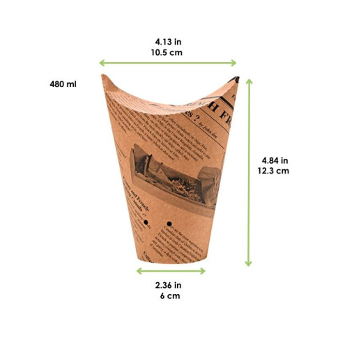 Bicchiere da snack richiudibile forato in cartone, decorazione stampa di giornale kraft  H123mm 480ml