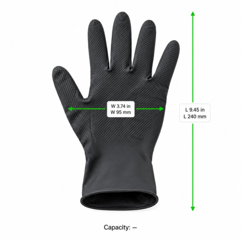 Guanto ambidestro in nitrile nero da 3,7 g contro sostanze chimiche e microrganismi pericolosi AQL 1 240x95mm