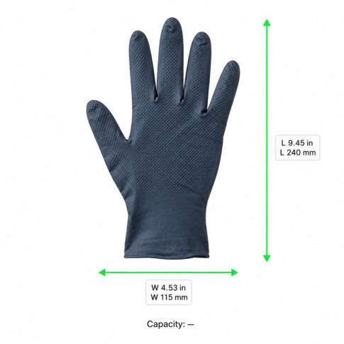 Guanto ambidestro in nitrile nero da 4,7 g contro sostanze chimiche e microrganismi pericolosi AQL 1 240x115mm