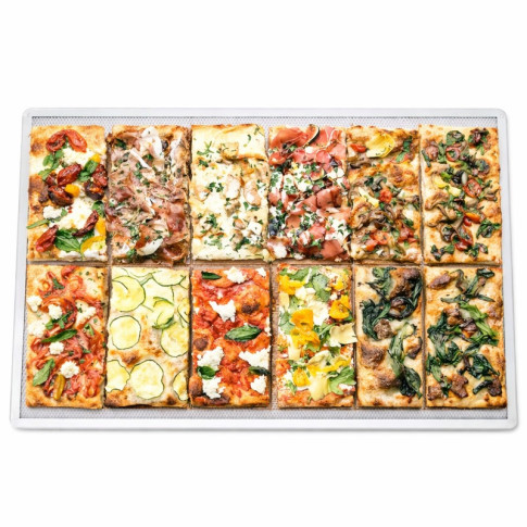 Griglia rettangolare in alluminio per pizza con base forata 600x400mm H10mm