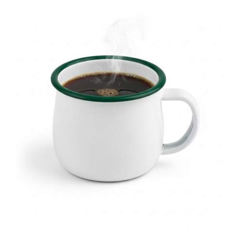 Mug smaltata con manico e bordo verde (42)  H55mm 150ml