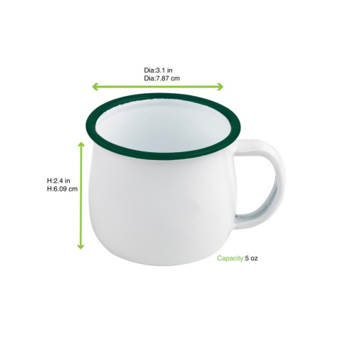 Mug smaltata con manico e bordo verde (42)  H55mm 150ml