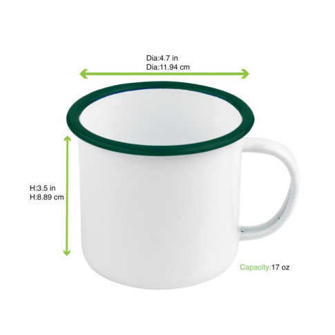 Mug smaltata con manico e bordo verde (42)  H90mm 500ml