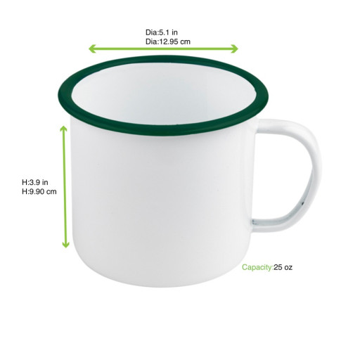 Mug smaltata con manico e bordo verde (42)  H100mm 750ml