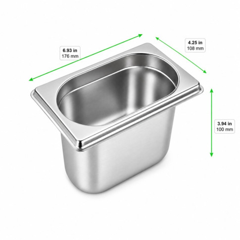Vassoio GN in acciaio inox 1/9 H 10cm 176x108mm H100mm