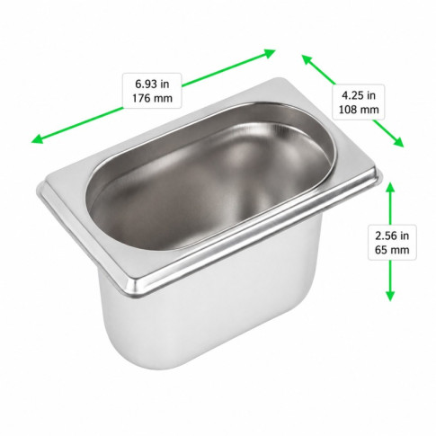Vassoio GN in acciaio inox 1/9 H6,5cm 176x108mm H65mm
