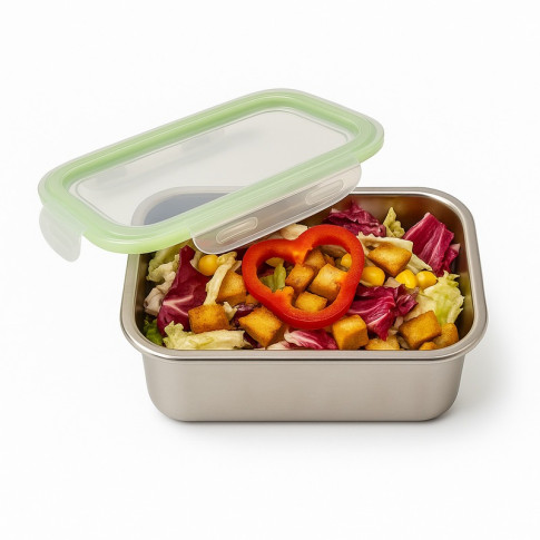 Lunch-box NoxBox rettangolare in acciaio inox con coperchio in PP trasparente (FE40 + PP5) 193x125mm H70mm 1000ml