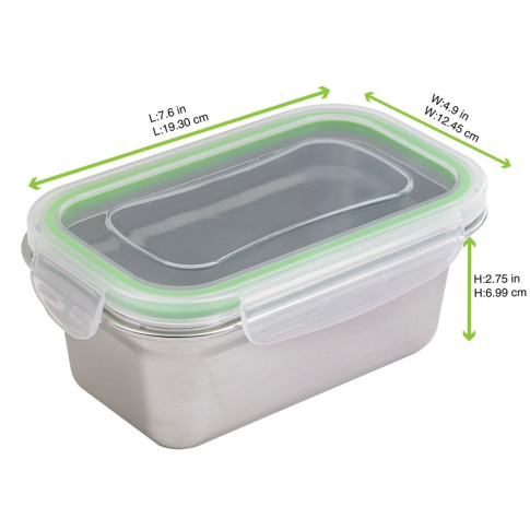 Lunch-box NoxBox rettangolare in acciaio inox con coperchio in PP trasparente (FE40 + PP5) 193x125mm H70mm 1000ml