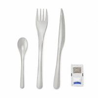 Set di posate in acciaio inox 6/1 con astuccio kraft 230x60mm H25mm
