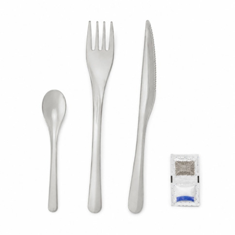 Set di posate in acciaio inox 6/1 con astuccio kraft 230x60mm H25mm
