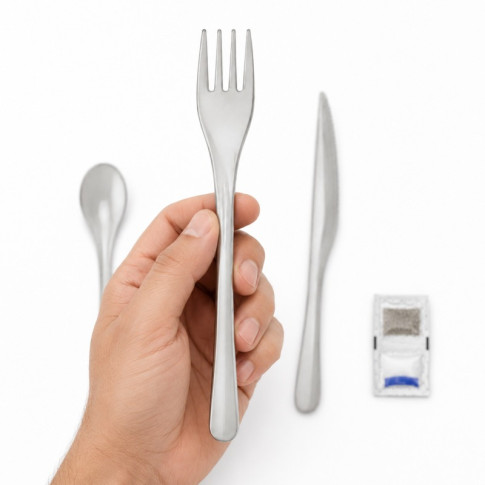 Set di posate in acciaio inox 6/1 con astuccio kraft 230x60mm H25mm