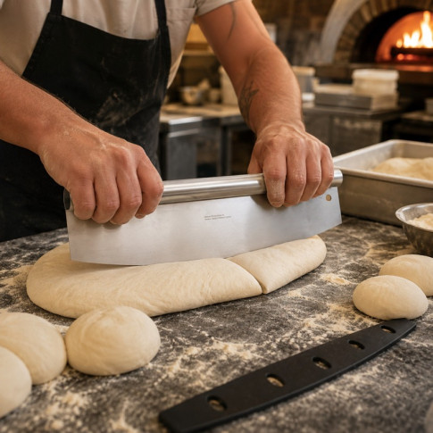 Coltello da pizza in acciaio inossidabile con custodia protettiva 355x100mm H25mm