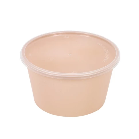 Contenitore beige in PP con coperchio trasparente (PP5)  H52mm 470ml