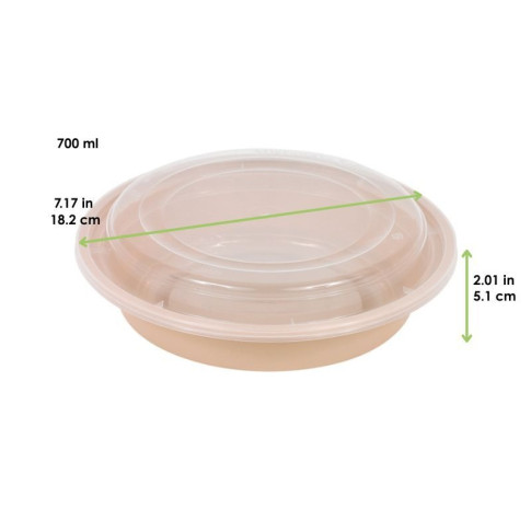 Contenitore beige in PP con coperchio trasparente (PP5)  H51mm 700ml