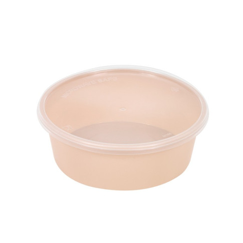Contenitore beige in PP con coperchio trasparente (PP5)  H41mm 300ml