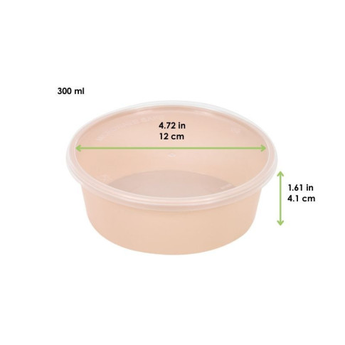 Contenitore beige in PP con coperchio trasparente (PP5)  H41mm 300ml