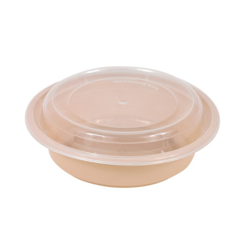 Contenitore beige in PP con coperchio trasparente (PP5)  H66mm 470ml