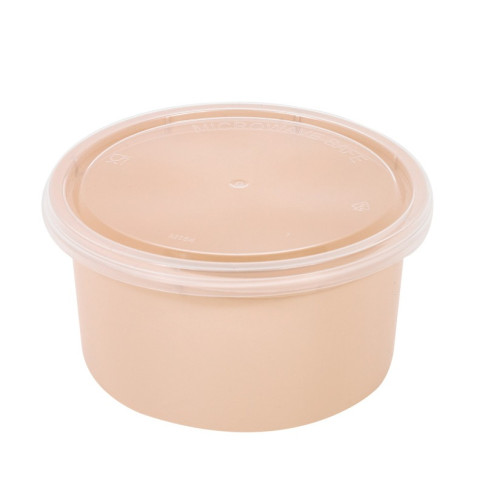 Contenitore beige in PP con coperchio trasparente (PP5)  H49mm 225ml