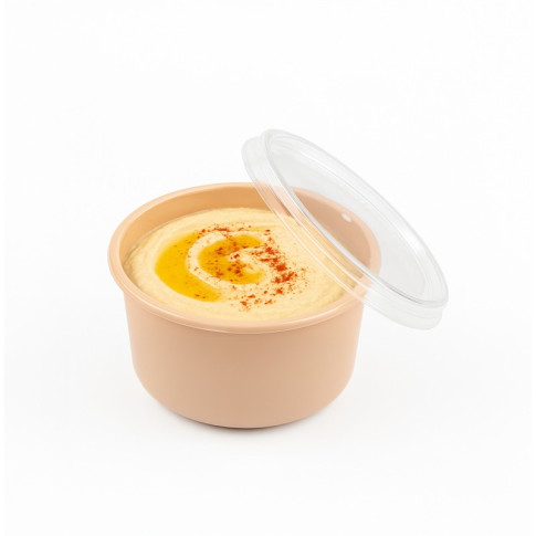 Contenitore beige in PP con coperchio trasparente (PP5)  H49mm 225ml