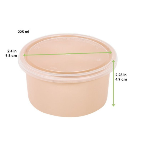 Contenitore beige in PP con coperchio trasparente (PP5)  H49mm 225ml